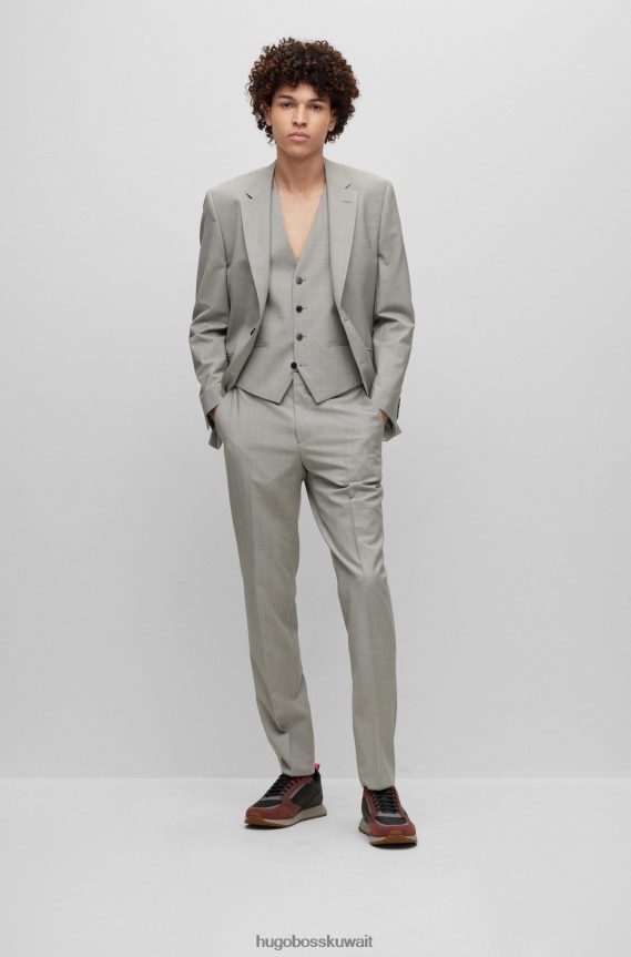 4TFNJN4172 رمادي Hugo Boss سترة ذات قصة عادية مصنوعة من مزيج الصوف المطاطي المنقوش بلون رمادي هوغو