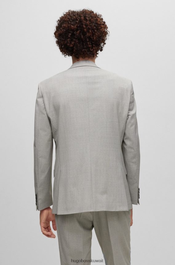 4TFNJN4172 رمادي Hugo Boss سترة ذات قصة عادية مصنوعة من مزيج الصوف المطاطي المنقوش بلون رمادي هوغو