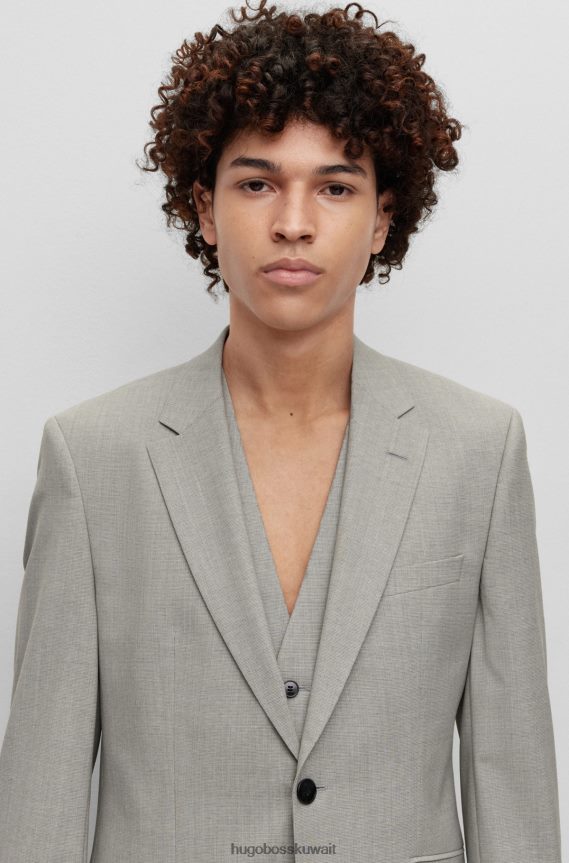 4TFNJN4172 رمادي Hugo Boss سترة ذات قصة عادية مصنوعة من مزيج الصوف المطاطي المنقوش بلون رمادي هوغو