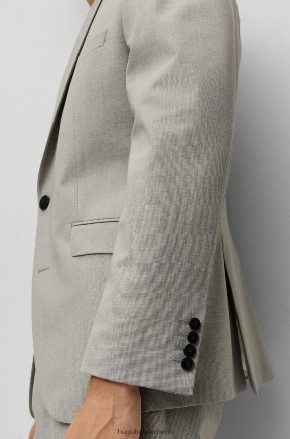 4TFNJN4172 رمادي Hugo Boss سترة ذات قصة عادية مصنوعة من مزيج الصوف المطاطي المنقوش بلون رمادي هوغو