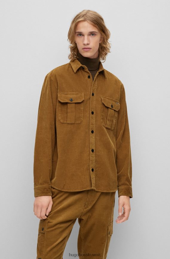 4TFNJN4176 بني Hugo Boss قميص Hugo ذو المقاس الكبير مصنوع من القطن الخالص باللون البني