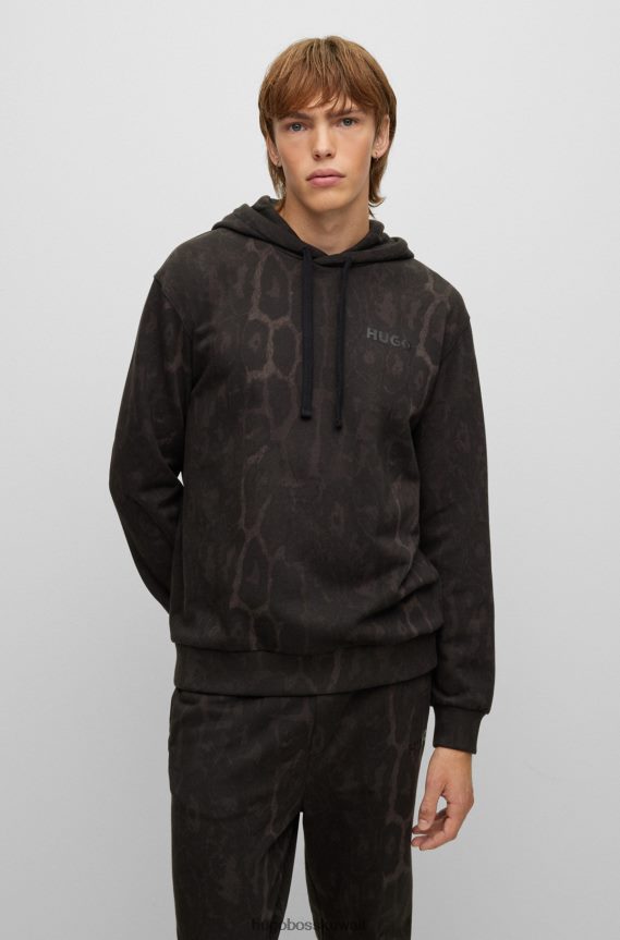 4TFNJN4179 أسود Hugo Boss سترة بغطاء للرأس بنمط جاليون من قطن هيوغو الفرنسي باللون الأسود