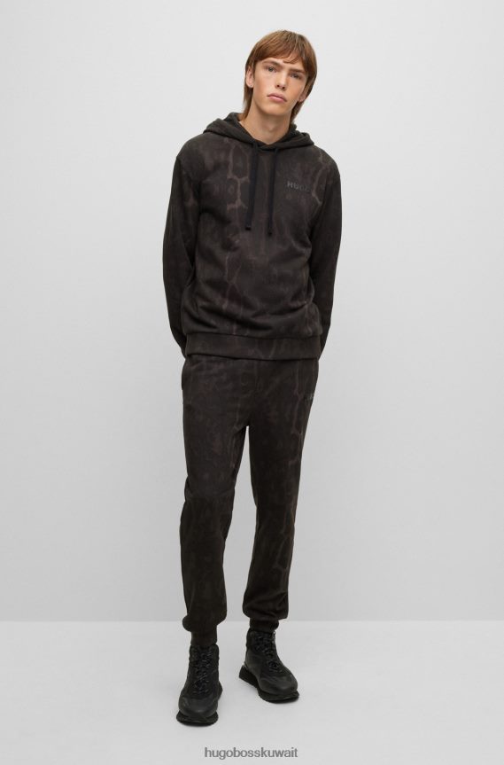 4TFNJN4179 أسود Hugo Boss سترة بغطاء للرأس بنمط جاليون من قطن هيوغو الفرنسي باللون الأسود