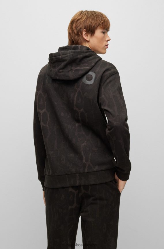 4TFNJN4179 أسود Hugo Boss سترة بغطاء للرأس بنمط جاليون من قطن هيوغو الفرنسي باللون الأسود