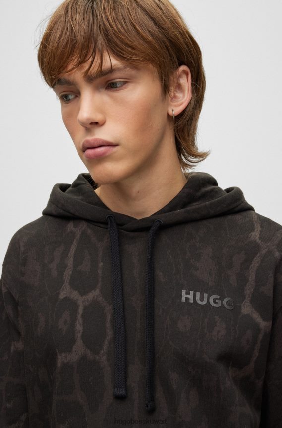 4TFNJN4179 أسود Hugo Boss سترة بغطاء للرأس بنمط جاليون من قطن هيوغو الفرنسي باللون الأسود