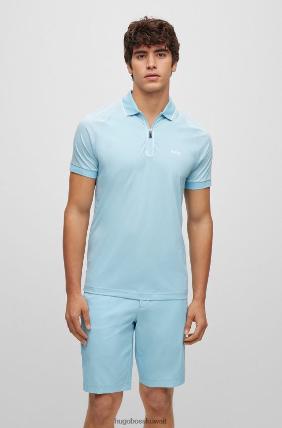 4TFNJN4182 أزرق فاتح Hugo Boss قميص بولو Hugo بقصة ضيقة ورقبة بسحاب من القطن المطاطي باللون الأزرق الفاتح