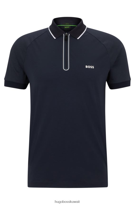 4TFNJN4183 أزرق غامق Hugo Boss قميص بولو بقصة ضيقة ورقبة بسحاب من القطن المطاطي باللون الأزرق الداكن