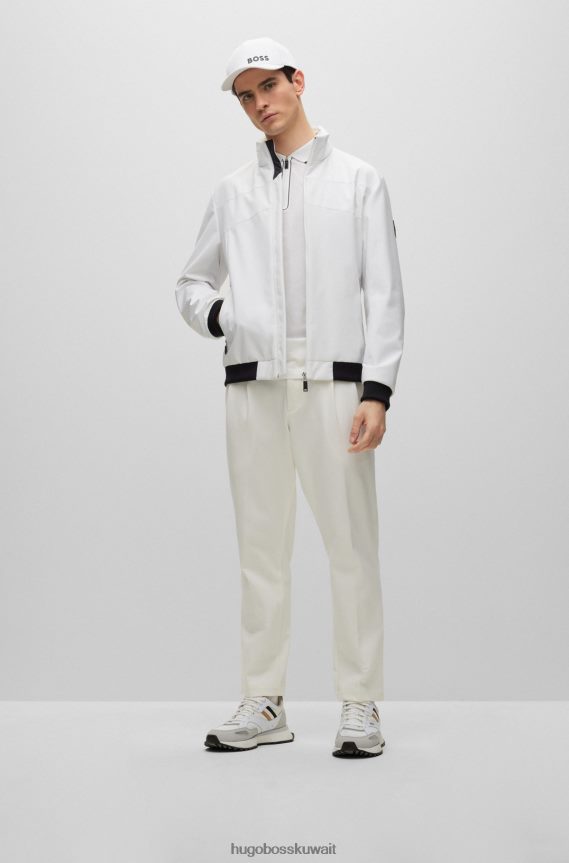 4TFNJN4184 أبيض Hugo Boss قميص بولو أبيض بقصة ضيقة ورقبة بسحاب من قطن هوغو المطاطي