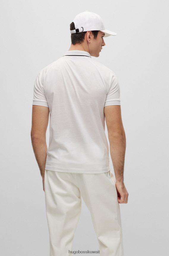 4TFNJN4184 أبيض Hugo Boss قميص بولو أبيض بقصة ضيقة ورقبة بسحاب من قطن هوغو المطاطي