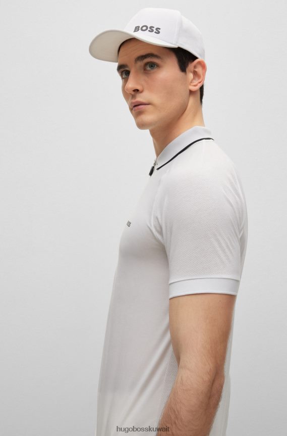 4TFNJN4184 أبيض Hugo Boss قميص بولو أبيض بقصة ضيقة ورقبة بسحاب من قطن هوغو المطاطي