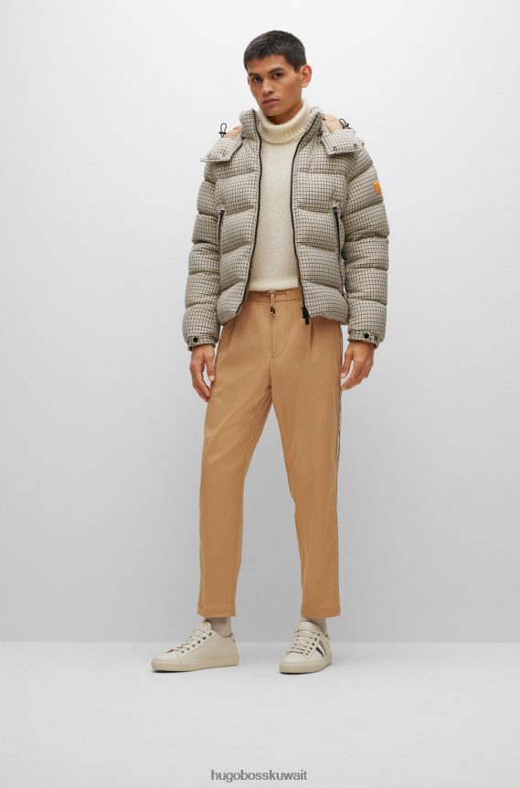 4TFNJN4185 اللون البيج Hugo Boss بنطال بقصة ضيقة من الجبردين الإيطالي مع خطوط جانبية باللون البيج