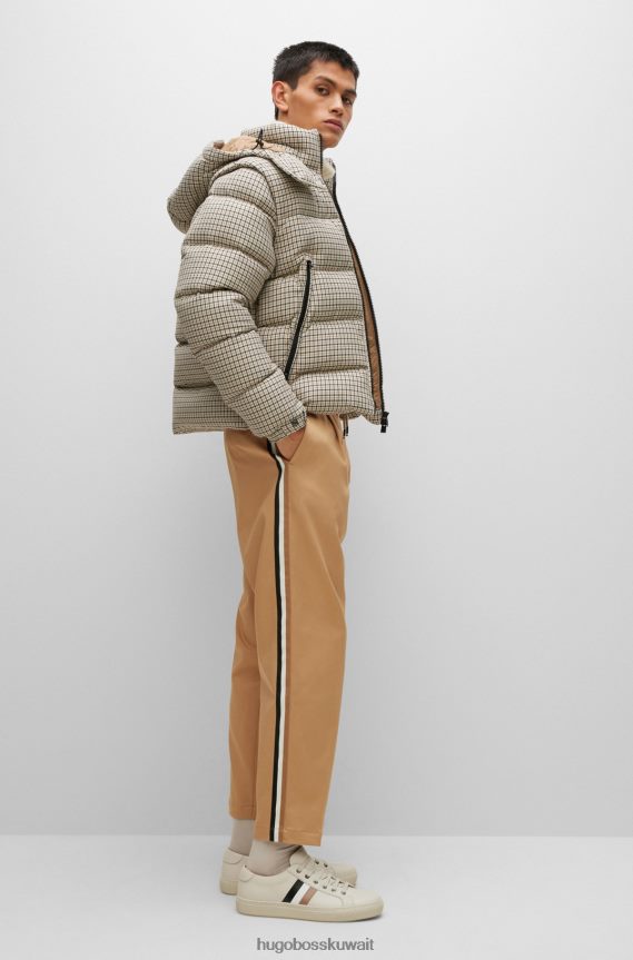 4TFNJN4185 اللون البيج Hugo Boss بنطال بقصة ضيقة من الجبردين الإيطالي مع خطوط جانبية باللون البيج