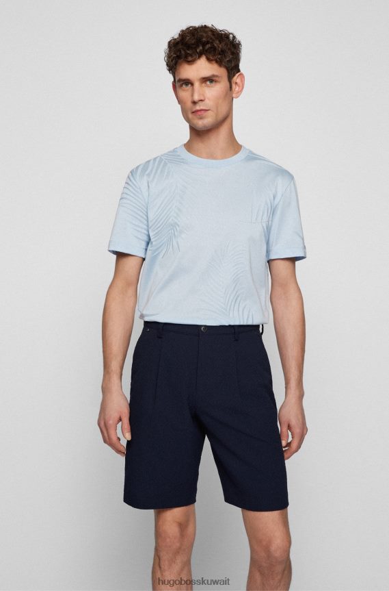 4TFNJN4186 أزرق فاتح Hugo Boss تيشيرت هوغو بقصّة ضيّقة من قطن ميرسيريسد مع طبعة موسمية باللون الأزرق الفاتح