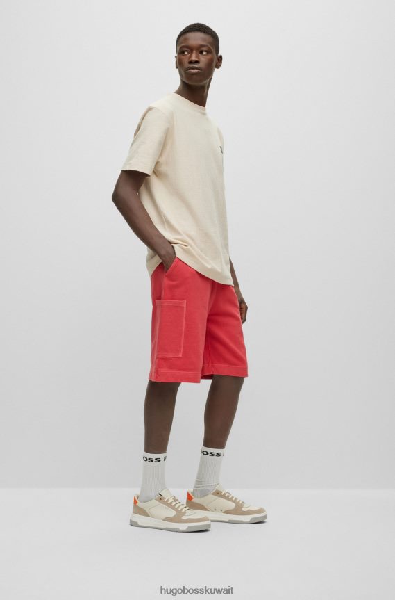 4TFNJN4189 أحمر Hugo Boss شورت من قطن تيري المصبوغ مع جيوب هوغو باللون الأحمر