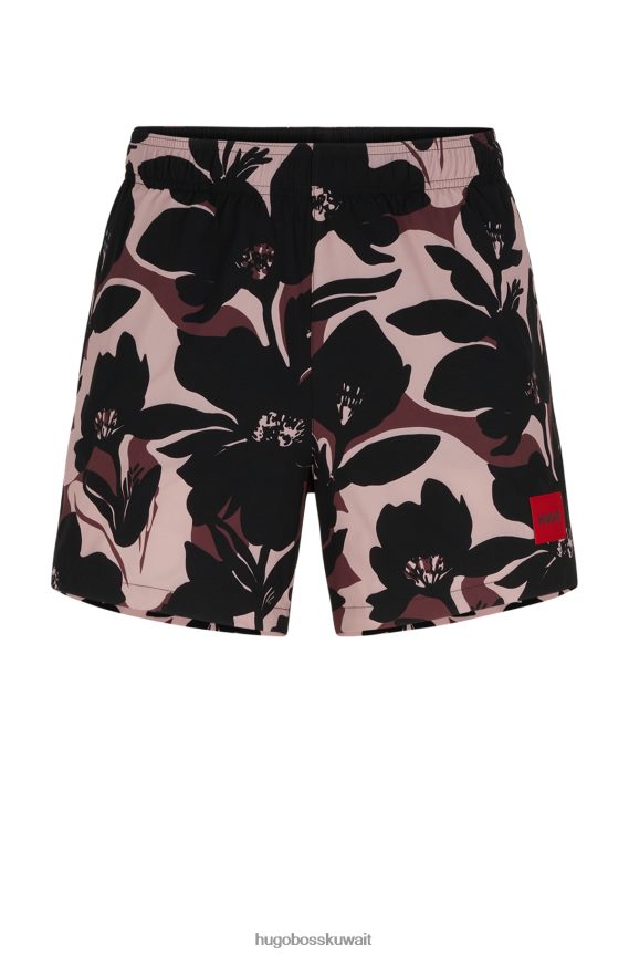 4TFNJN4190 وردي فاتح Hugo Boss شورت سباحة منقوش سريع الجفاف باللون الوردي الفاتح مصنوع من قماش هوغو المعاد تدويره