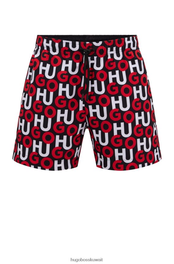 4TFNJN4191 منقوشة باللون الأحمر Hugo Boss شورت سباحة بشعار الماركة مصنوع من مادة معاد تدويرها سريعة الجفاف ونقوش باللون الأحمر