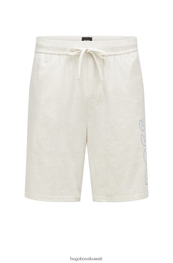 4TFNJN4195 أبيض Hugo Boss هوغو شورت بيجامة من القطن الأبيض مع شعار مخطط