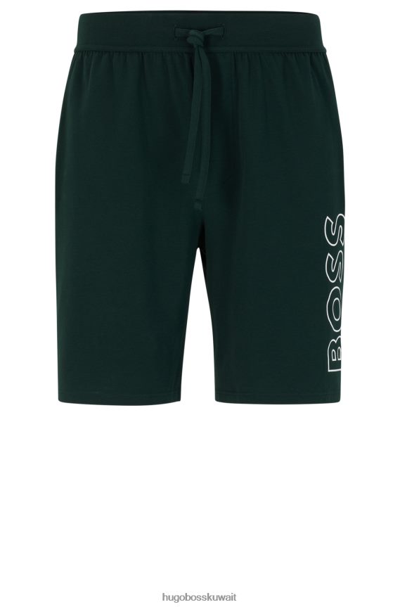 4TFNJN4198 أخضر غامق Hugo Boss شورت بيجامة من القطن المطاطي باللون الأخضر الداكن مع شعار هوغو مخطط تفصيلي