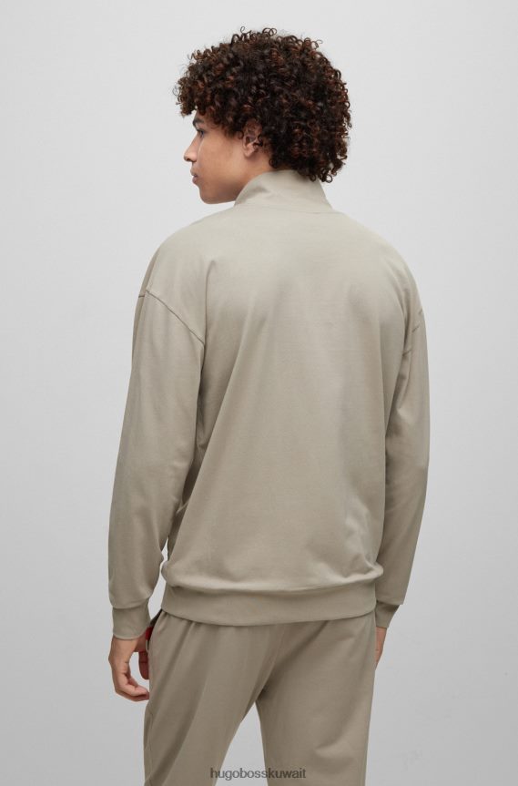 4TFNJN4200 اخضر فاتح Hugo Boss سترة هوغو من القطن المطاطي باللون الأخضر الفاتح مع تفاصيل مميزة