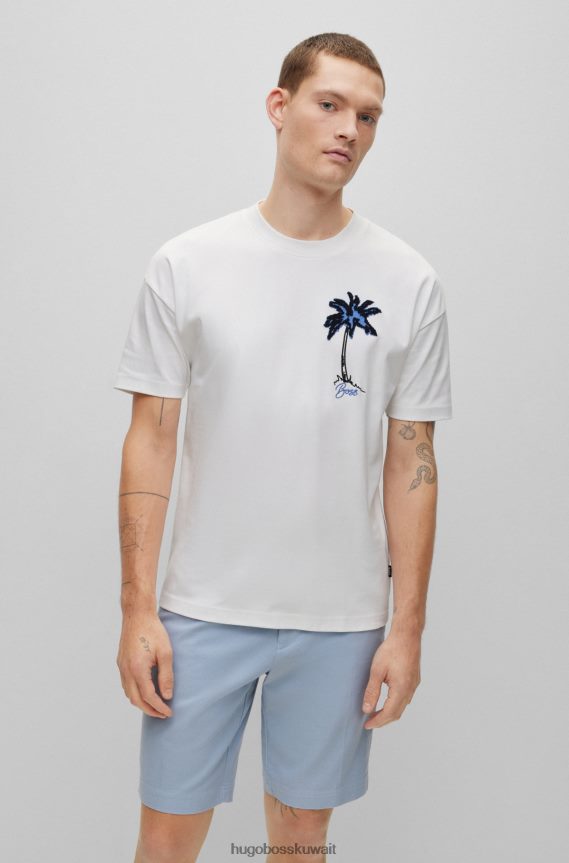 4TFNJN4201 أبيض Hugo Boss تي شيرت Hugo باللون الأبيض مقاس كبير من القطن المتشابك مزين بعمل فني ©