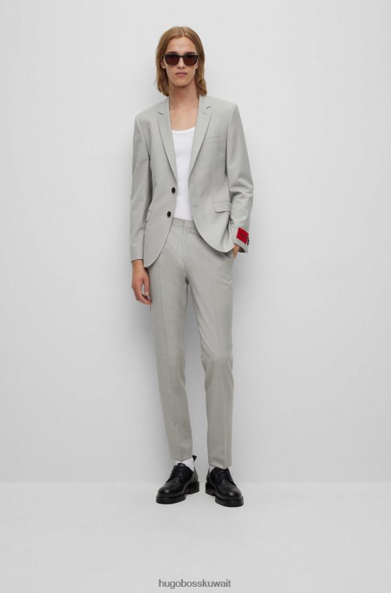 4TFNJN4204 البيج الفاتح Hugo Boss بدلة Hugo فائقة النحافة مصنوعة من مزيج الصوف المنقوش باللون البيج الفاتح