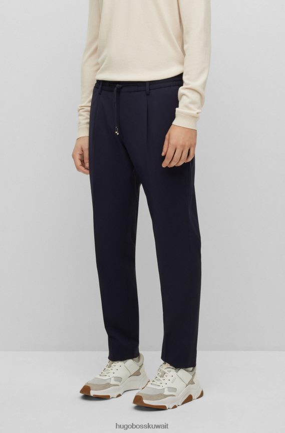 4TFNJN4206 أزرق غامق Hugo Boss بنطلون أزرق داكن بقصة ضيقة مصنوع من قماش هوغو المطاطي بنمط صغير