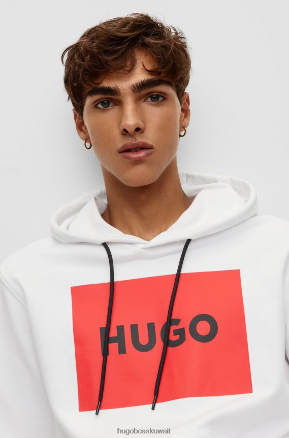 4TFNJN4208 أبيض Hugo Boss هودي أبيض بطبعة شعار هوغو من تيري الفرنسي
