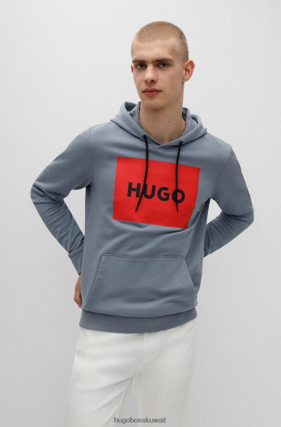 4TFNJN4209 أزرق Hugo Boss هوغو هوديي بطباعة شعار أزرق من قماش تيري الفرنسي