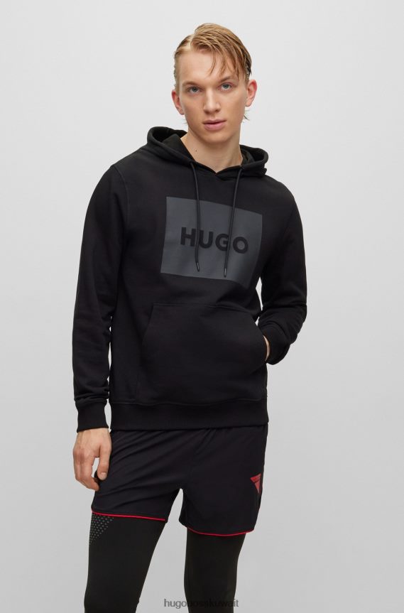 4TFNJN4210 أسود Hugo Boss هوديي بطبعة شعار Hugo باللون الأسود الفرنسي