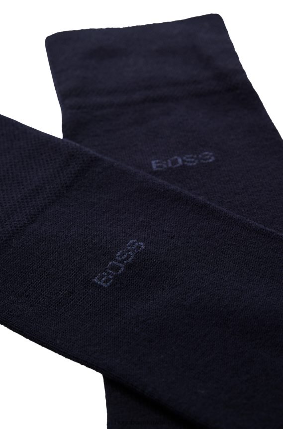 4TFNJN4221 أزرق غامق Hugo Boss جوارب هوغو ذات طول عادي باللون الأزرق الداكن مع لمسة نهائية مضادة للبكتيريا
