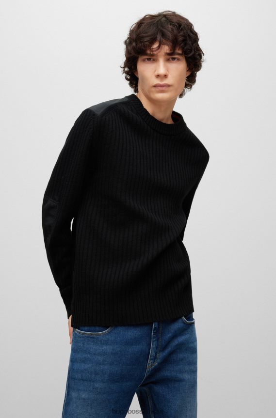 4TFNJN4226 أسود Hugo Boss سترة سوداء مريحة من القطن العضوي والصوف هوغو