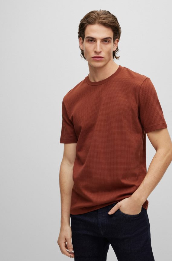 4TFNJN4230 بني Hugo Boss تي شيرت Hugo من القطن المرسيري بقصة عادية مع هيكل وافل باللون البني