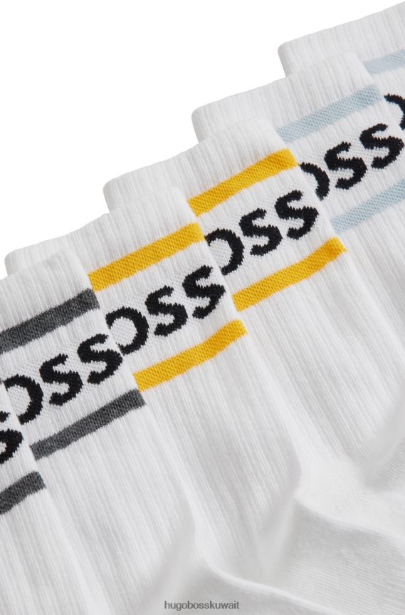 4TFNJN4236 أبيض Hugo Boss Hugo - حزمة من ثلاثة جوارب قصيرة بخطوط وشعار باللون الأبيض