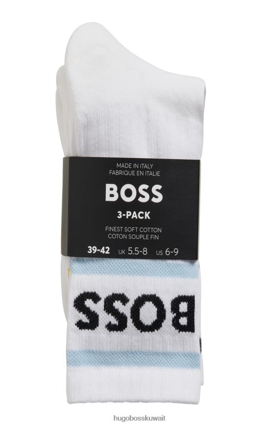 4TFNJN4236 أبيض Hugo Boss Hugo - حزمة من ثلاثة جوارب قصيرة بخطوط وشعار باللون الأبيض
