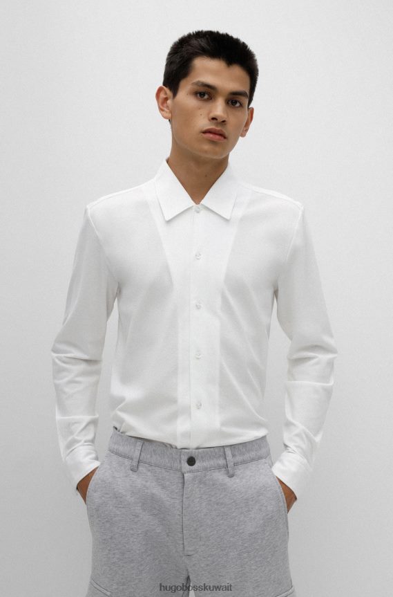 4TFNJN4239 أبيض Hugo Boss قميص بقصّة ضيّقة من قطن الجيرسيه بيكيه هوغو باللون الأبيض