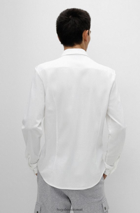 4TFNJN4239 أبيض Hugo Boss قميص بقصّة ضيّقة من قطن الجيرسيه بيكيه هوغو باللون الأبيض