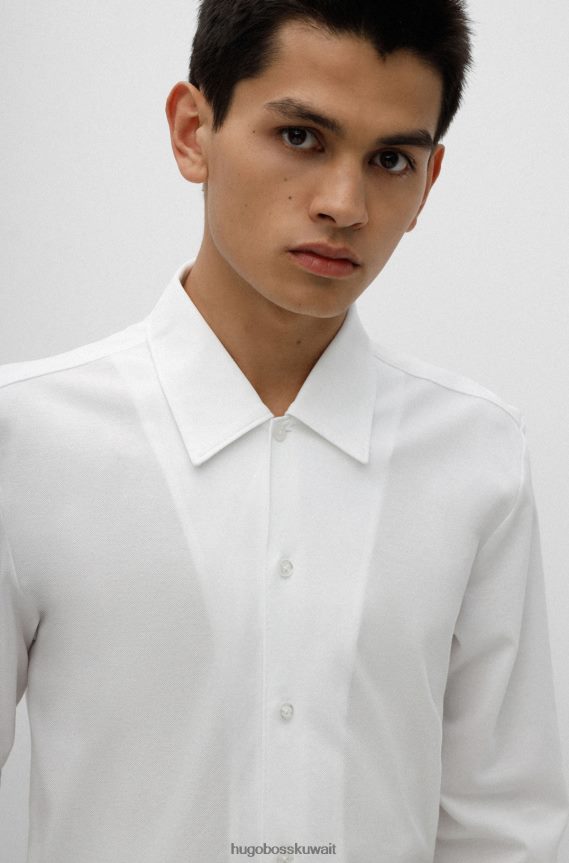 4TFNJN4239 أبيض Hugo Boss قميص بقصّة ضيّقة من قطن الجيرسيه بيكيه هوغو باللون الأبيض