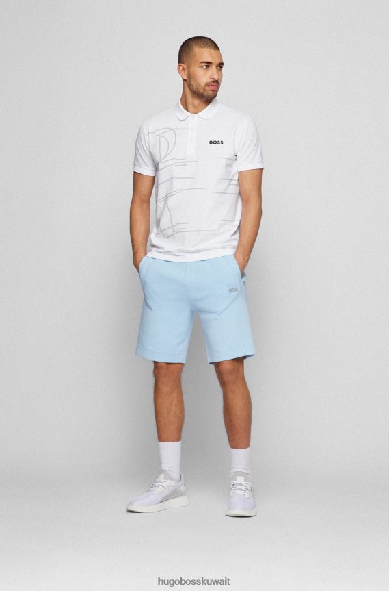 4TFNJN4240 أبيض Hugo Boss قميص بولو أبيض من القطن المطاطي من هوغو مع عمل فني هندسي حساس للضوء