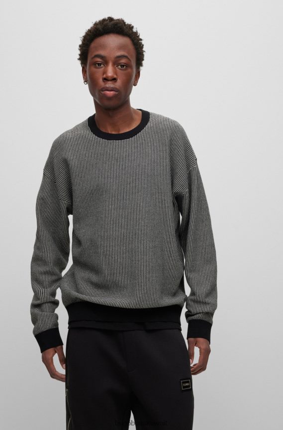 4TFNJN4242 رمادي Hugo Boss سترة هوغو من القطن العضوي مع تفاصيل الشعار باللون الرمادي