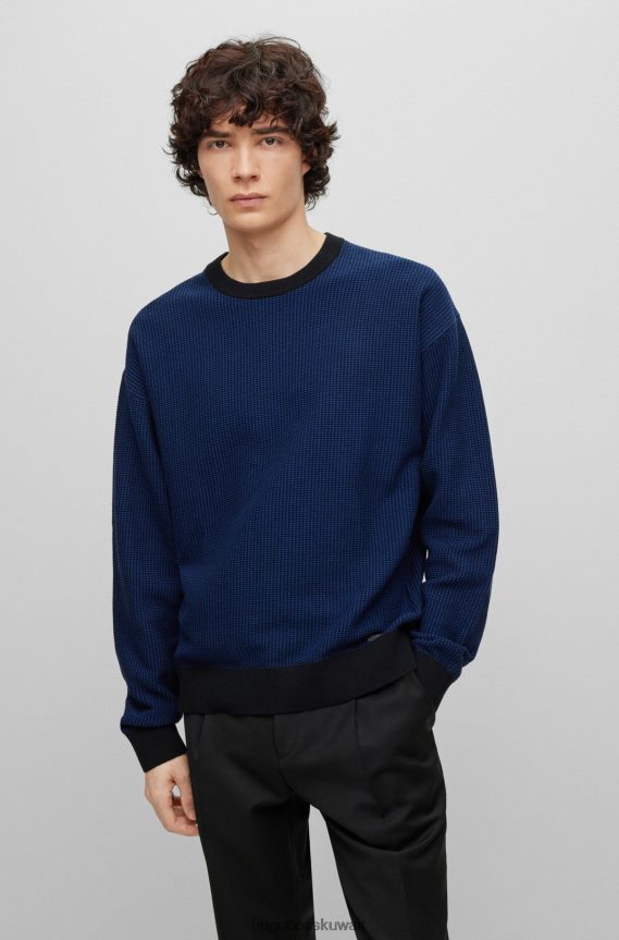 4TFNJN4243 أزرق غامق Hugo Boss سترة من القطن العضوي مع تفاصيل الشعار باللون الأزرق الداكن