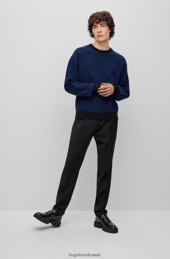 4TFNJN4243 أزرق غامق Hugo Boss سترة من القطن العضوي مع تفاصيل الشعار باللون الأزرق الداكن