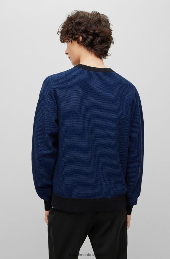 4TFNJN4243 أزرق غامق Hugo Boss سترة من القطن العضوي مع تفاصيل الشعار باللون الأزرق الداكن