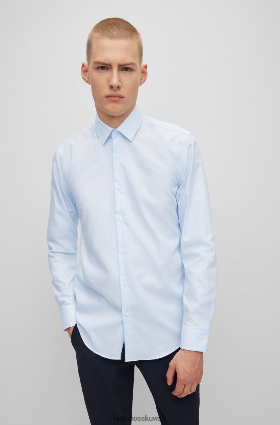 4TFNJN4247 أزرق فاتح Hugo Boss قميص Hugo ذو قصة ضيقة باللون الأزرق الفاتح مصنوع من القطن المنظم عالي الأداء
