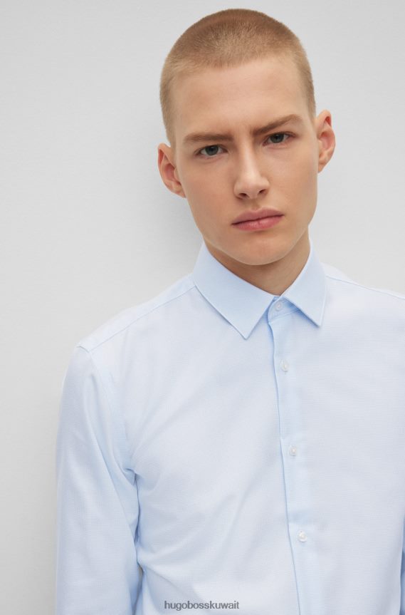 4TFNJN4247 أزرق فاتح Hugo Boss قميص Hugo ذو قصة ضيقة باللون الأزرق الفاتح مصنوع من القطن المنظم عالي الأداء