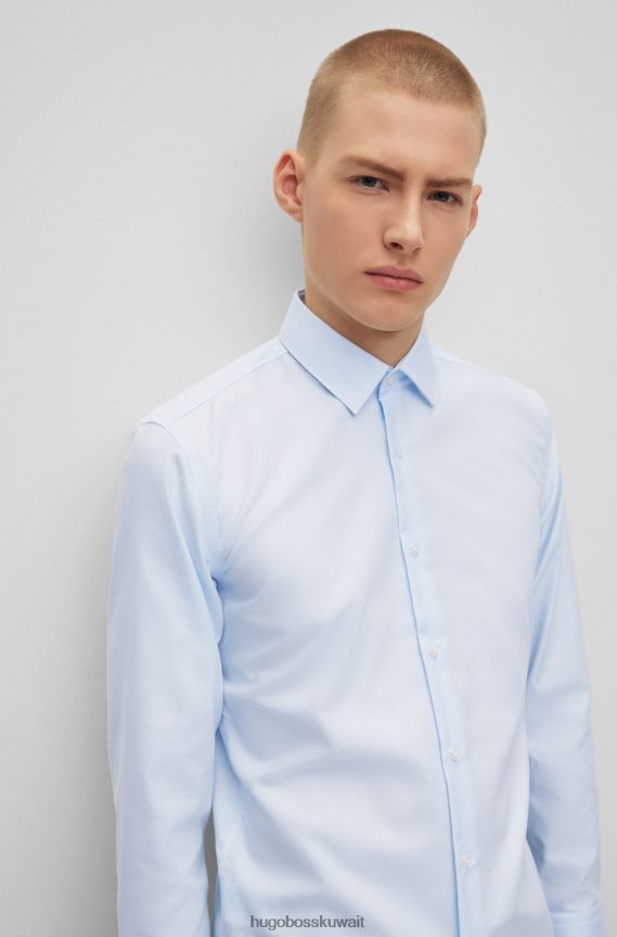 4TFNJN4247 أزرق فاتح Hugo Boss قميص Hugo ذو قصة ضيقة باللون الأزرق الفاتح مصنوع من القطن المنظم عالي الأداء