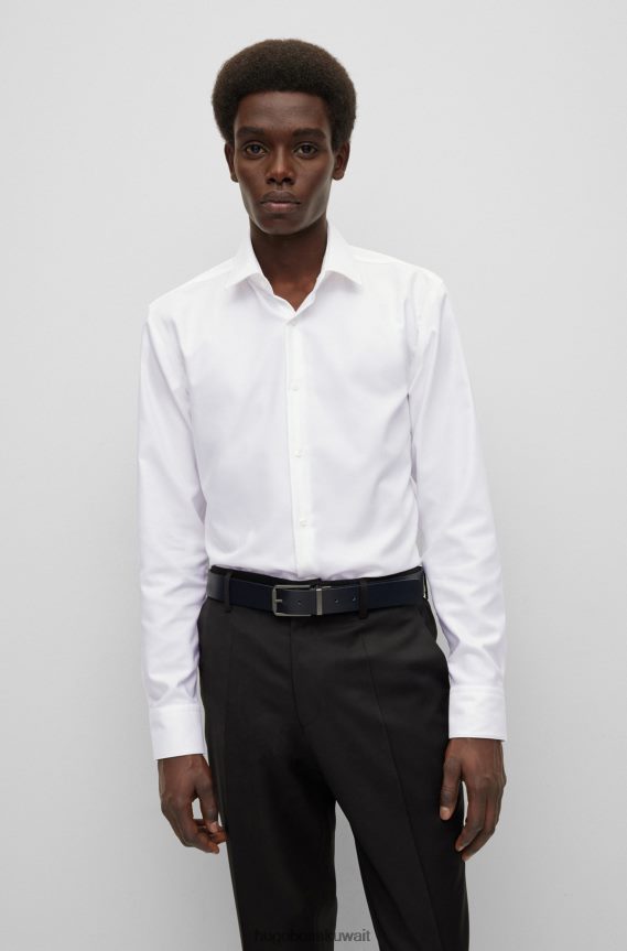 4TFNJN4248 أبيض Hugo Boss قميص Hugo ذو المقاس النحيف مصنوع من القطن الأبيض عالي الأداء
