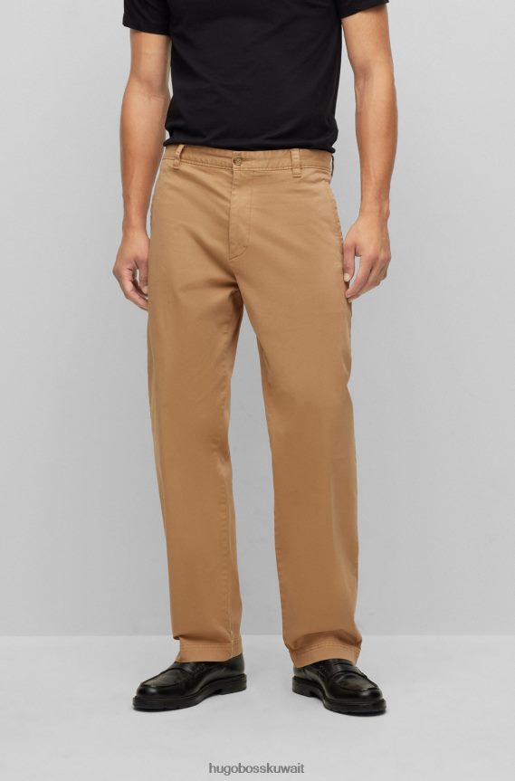 4TFNJN4249 اللون البيج Hugo Boss بنطال بقصة عادية من هوغو القطني المطاطي باللون البيج