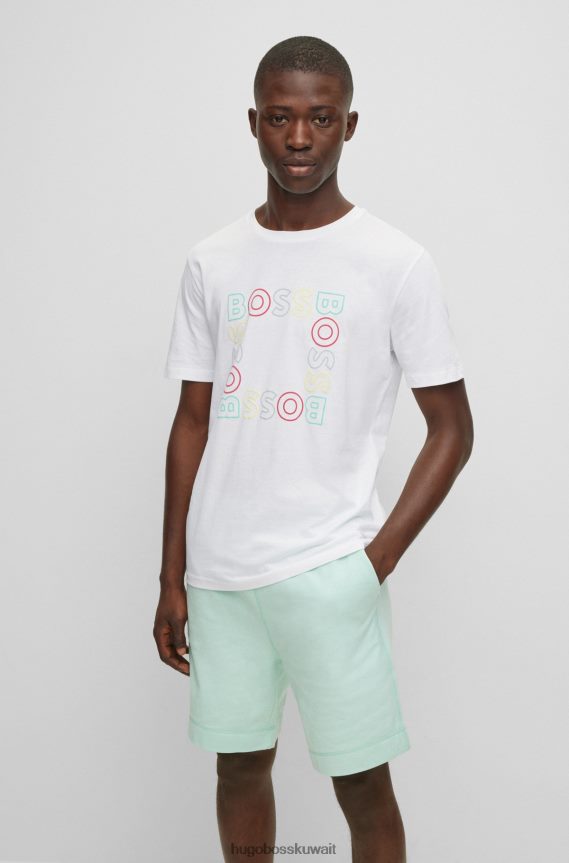 4TFNJN4251 أبيض Hugo Boss تي شيرت من الجيرسي القطني مع طباعة شعار هوغو باللون الأبيض