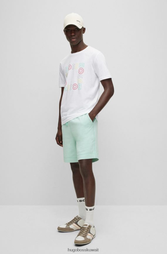 4TFNJN4251 أبيض Hugo Boss تي شيرت من الجيرسي القطني مع طباعة شعار هوغو باللون الأبيض