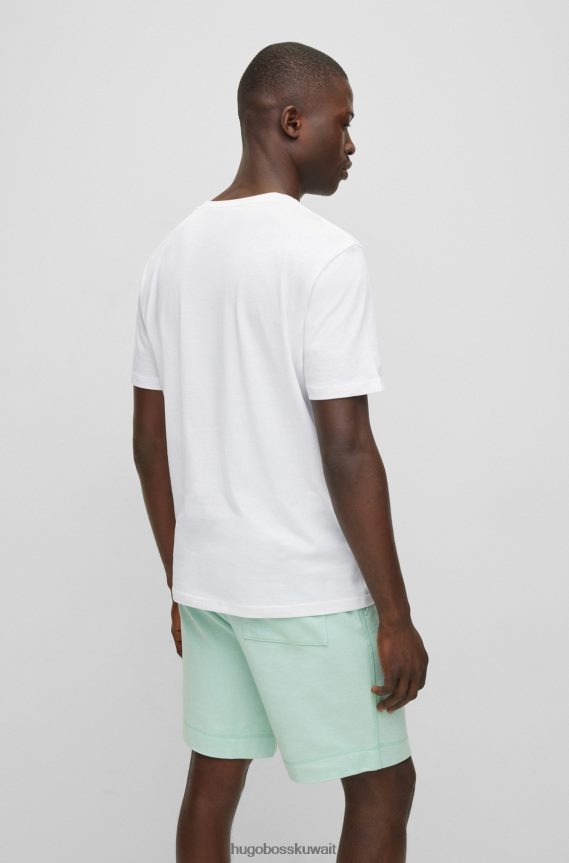 4TFNJN4251 أبيض Hugo Boss تي شيرت من الجيرسي القطني مع طباعة شعار هوغو باللون الأبيض